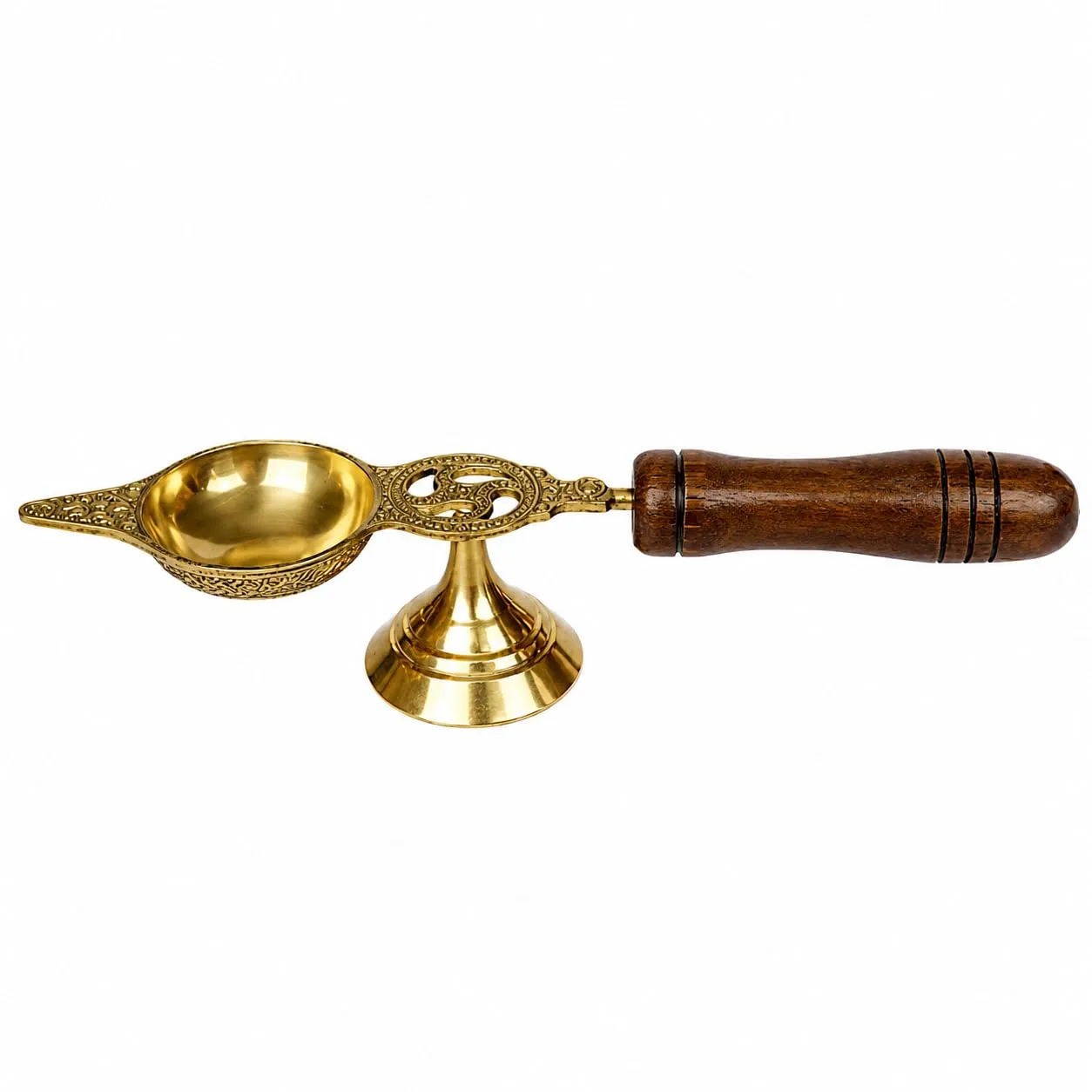 Salvus APP SOLUTIONS Traditional Brass Deepak/Diya with Wooden Handle for Pooja